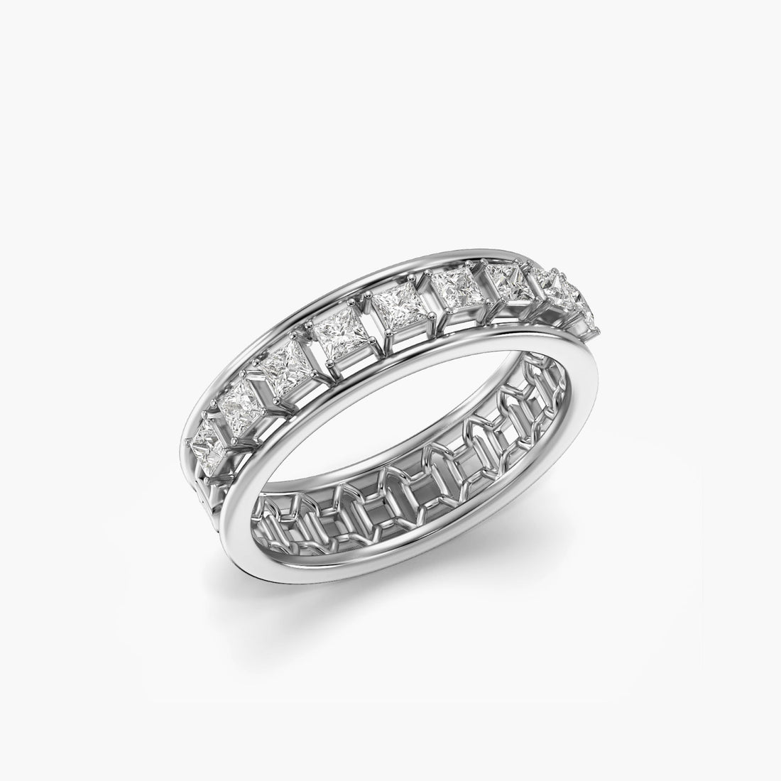 Lattice Glow Band - 3D View in White Gold - Diamond Ring by Moena