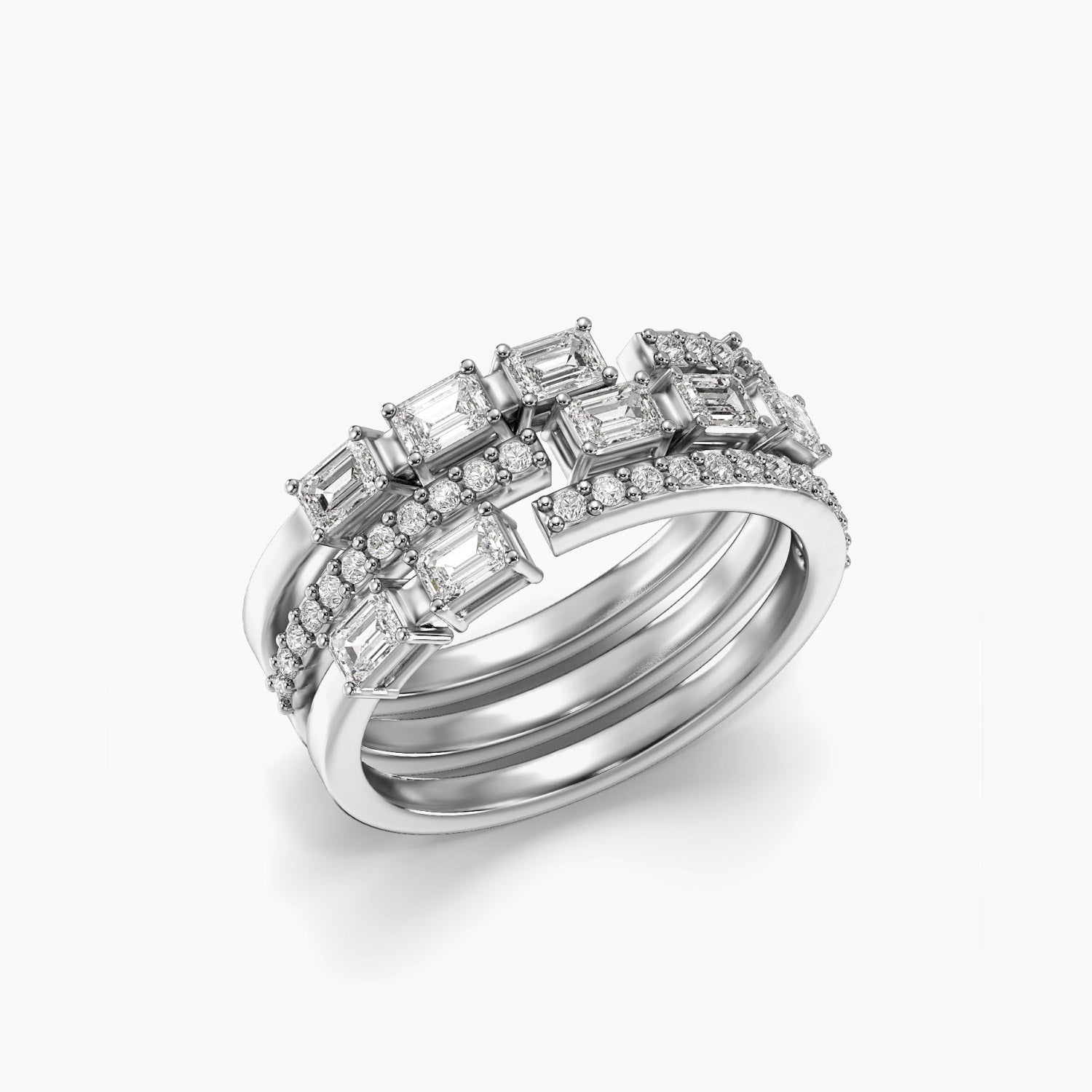 Trio Glam Band - 3D View in White Gold - Diamond Ring by Moena