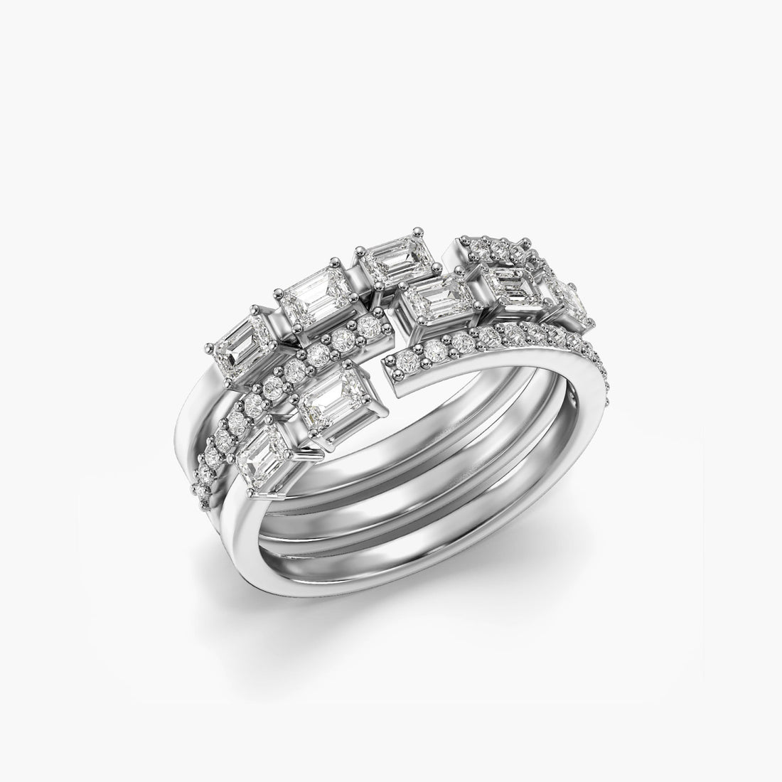 Trio Glam Band - 3D View in White Gold - Diamond Ring by Moena