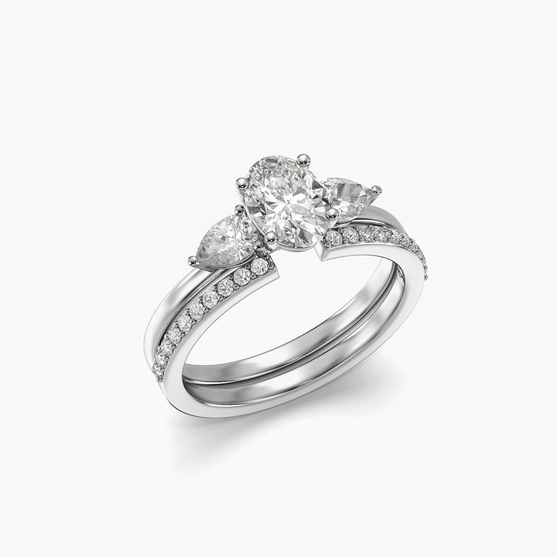 Regal Halo Trio Ring - 3D View in White Gold - Diamond Ring by Moena