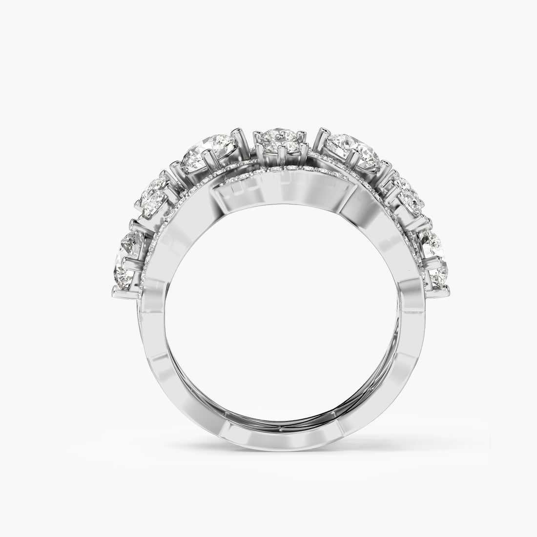 Floral Cluster Statement Ring - Front View in White Gold - Diamond Ring by Moena