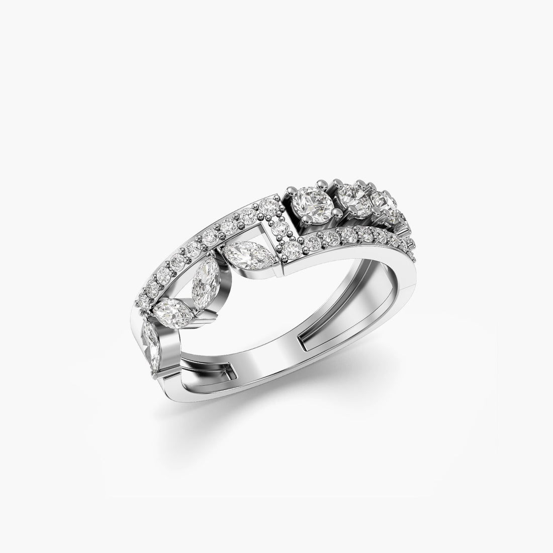 Garden Shine Ring - 3D View in White Gold - Diamond Ring by Moena