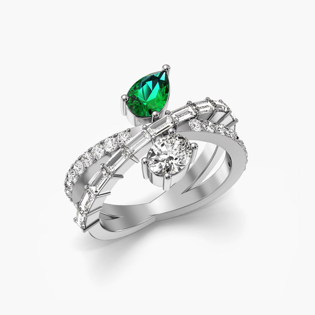 Luxe Fusion - 3D View in White Gold - Diamond Ring by Moena