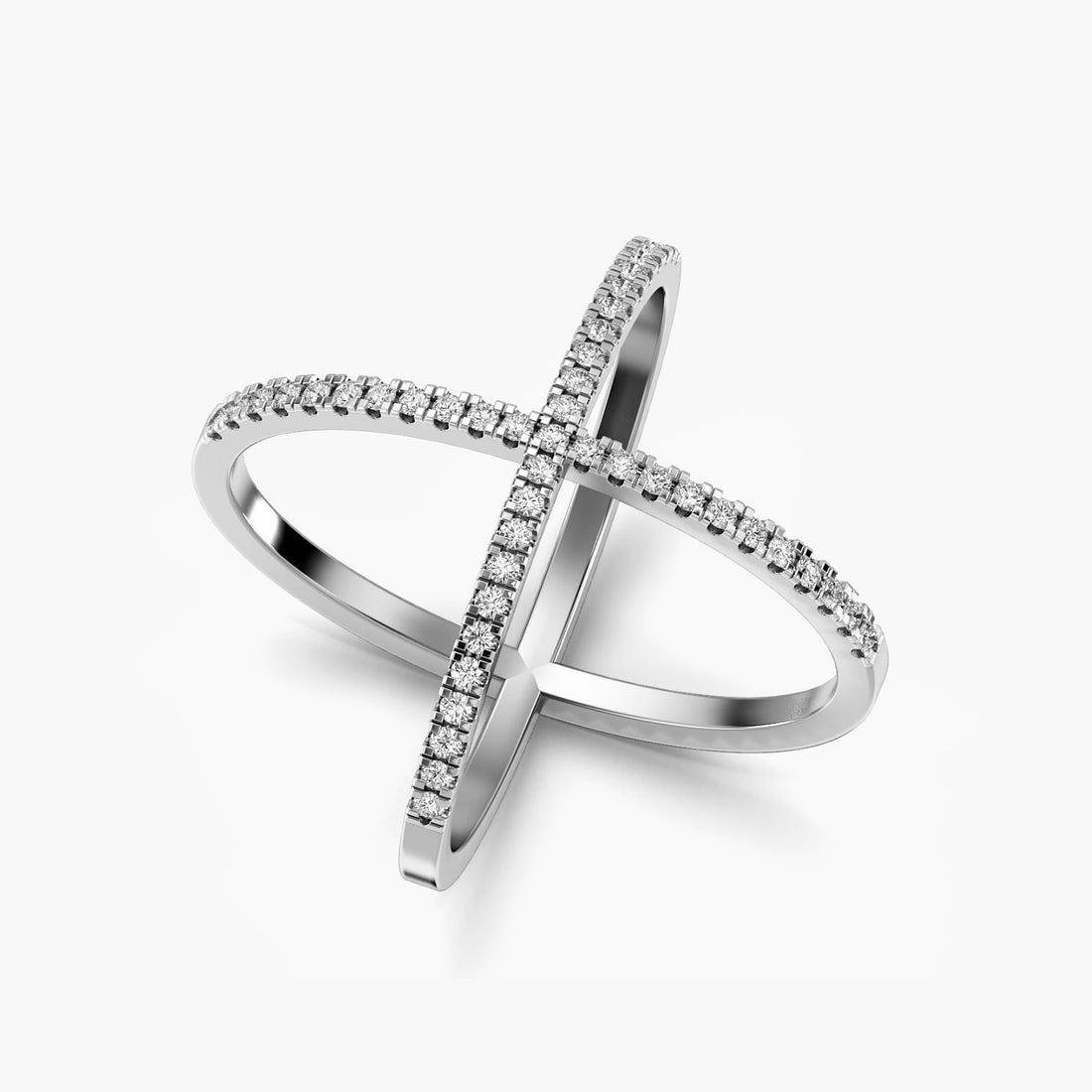 Infinity Crossover Ring - 3D View in White Gold - Diamond Ring by Moena