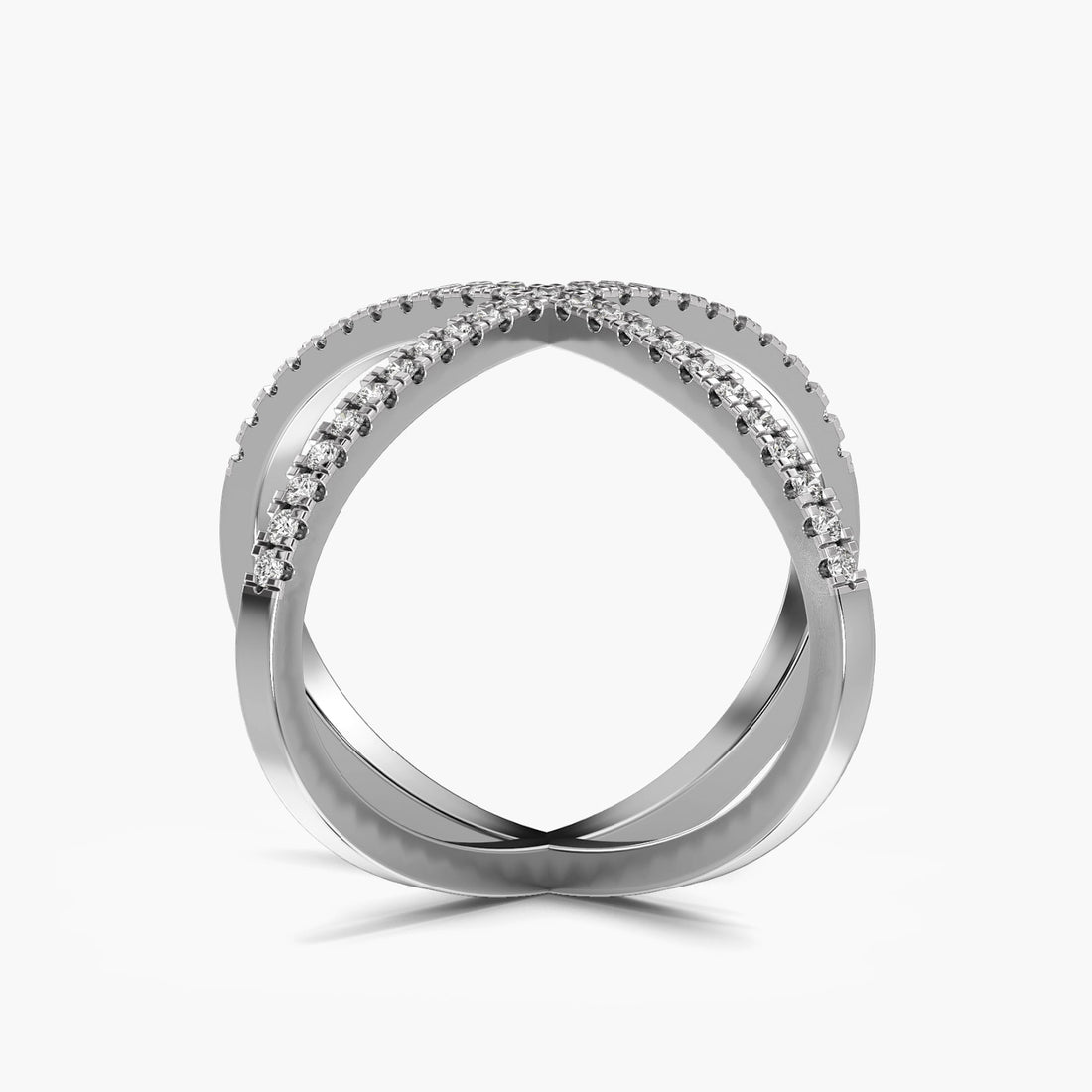 Infinity Crossover Ring - Front View in White Gold - Diamond Ring by Moena