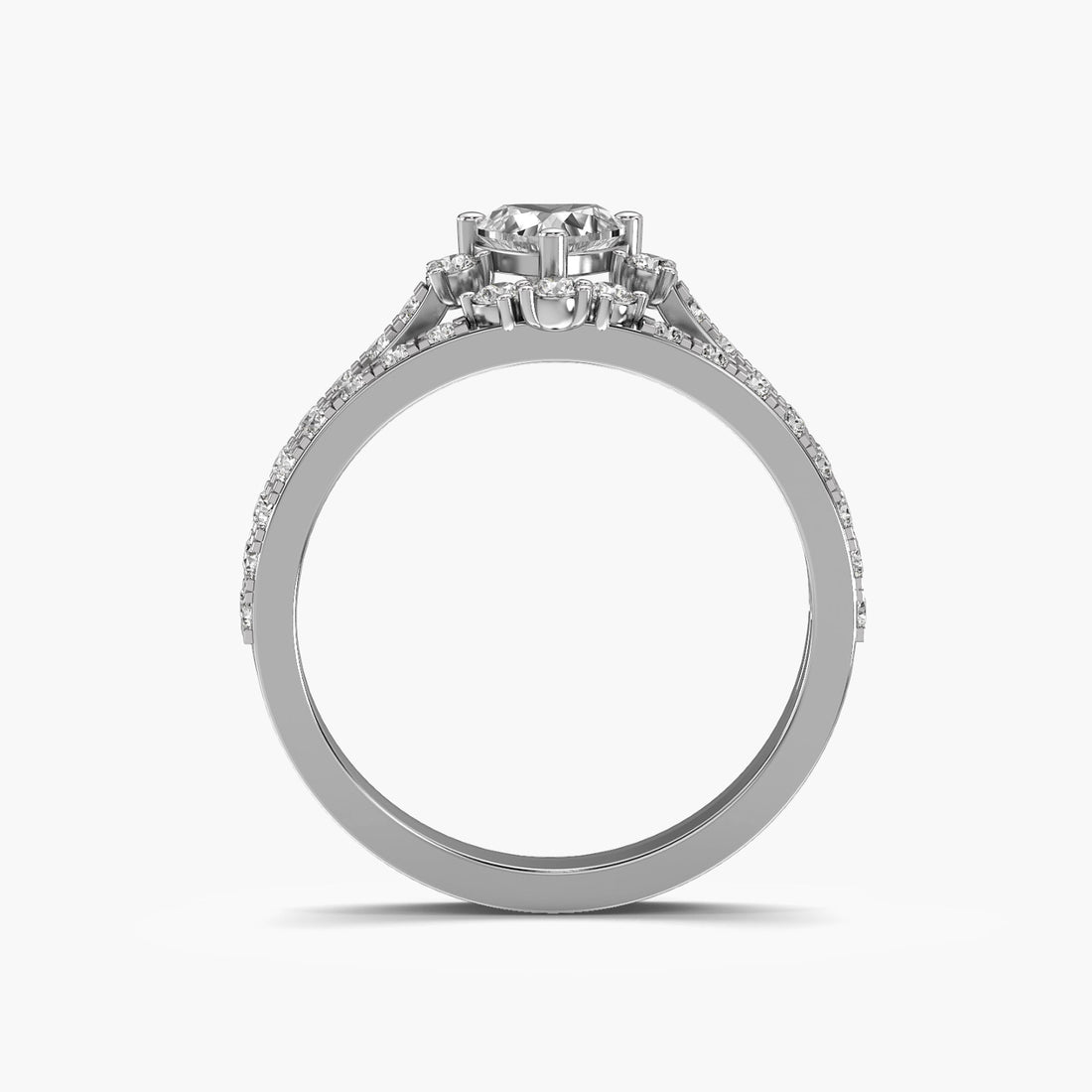 Heart Diamond Ring - Front View in White Gold - Heart Diamond Ring by Moena