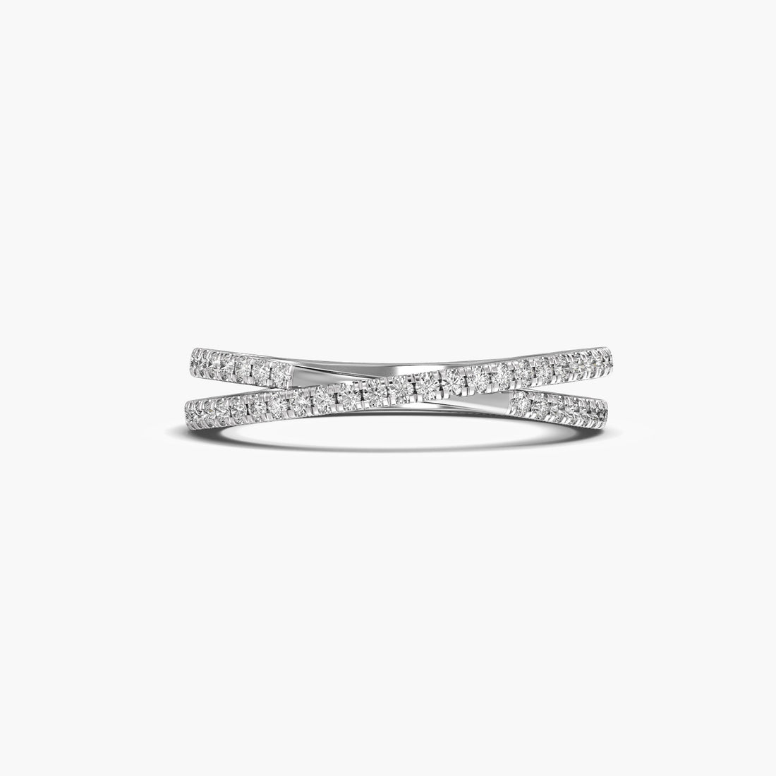 Crisscross Elegance Band - Top View in White Gold - Diamond Ring by Moena