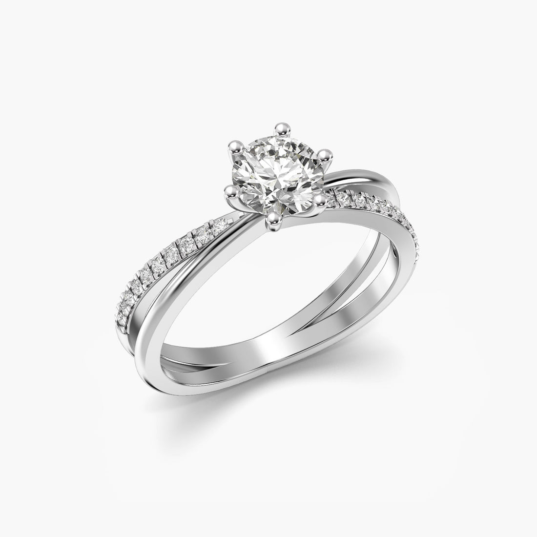 Lustrous Arc Solitaire Ring - 3D View in White Gold - Diamond Ring by Moena