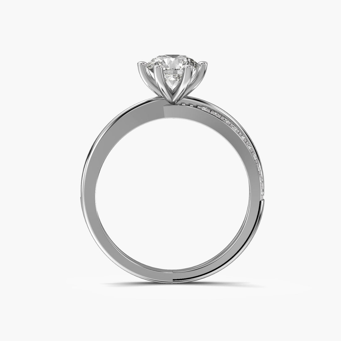 Lustrous Arc Solitaire Ring - Front View in White Gold - Diamond Ring by Moena
