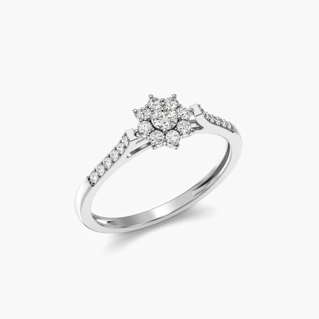 Floral Charm - 3D View in White Gold - Diamond Ring by Moena