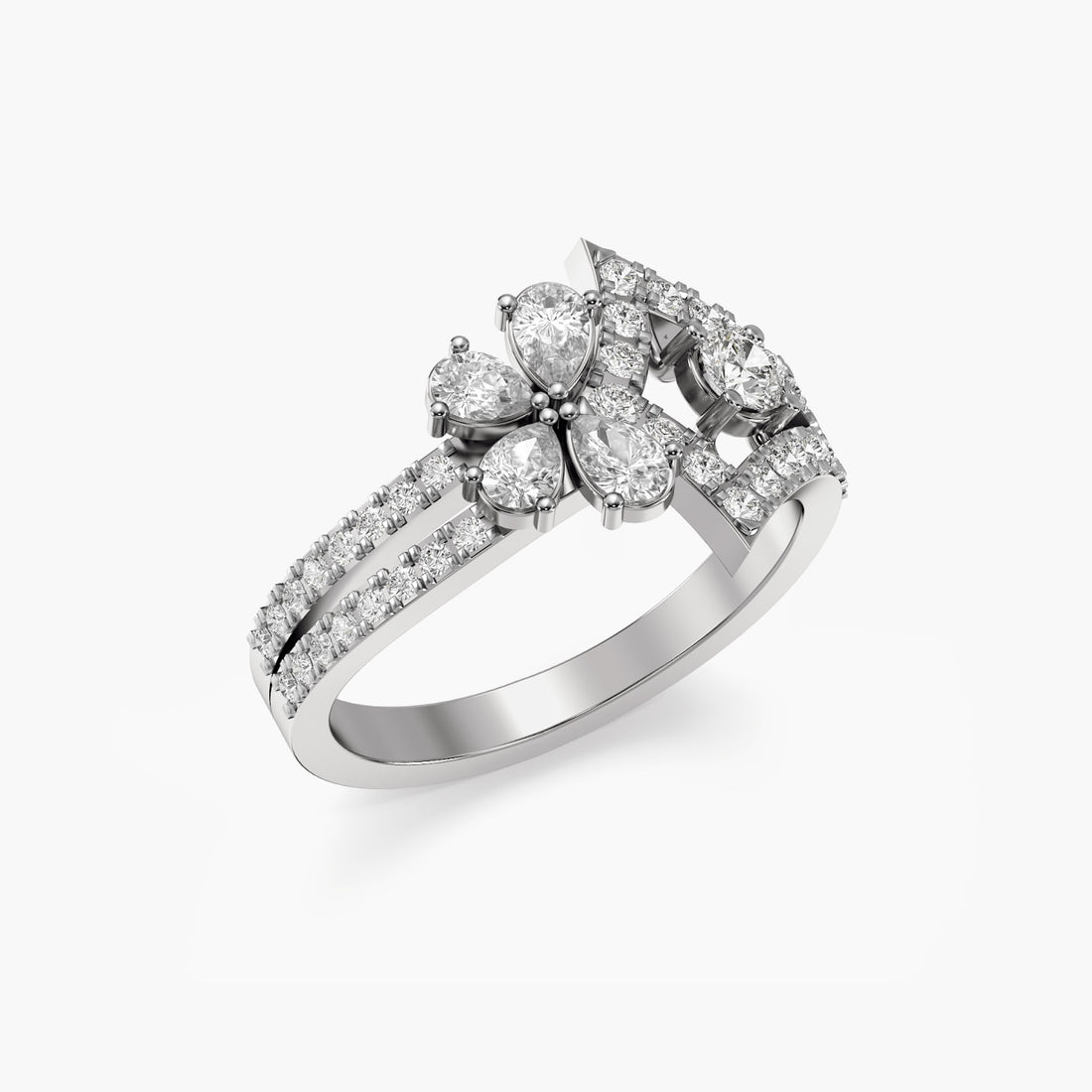 Floral Elegance Ring - 3D View in White Gold - Diamond Ring by Moena