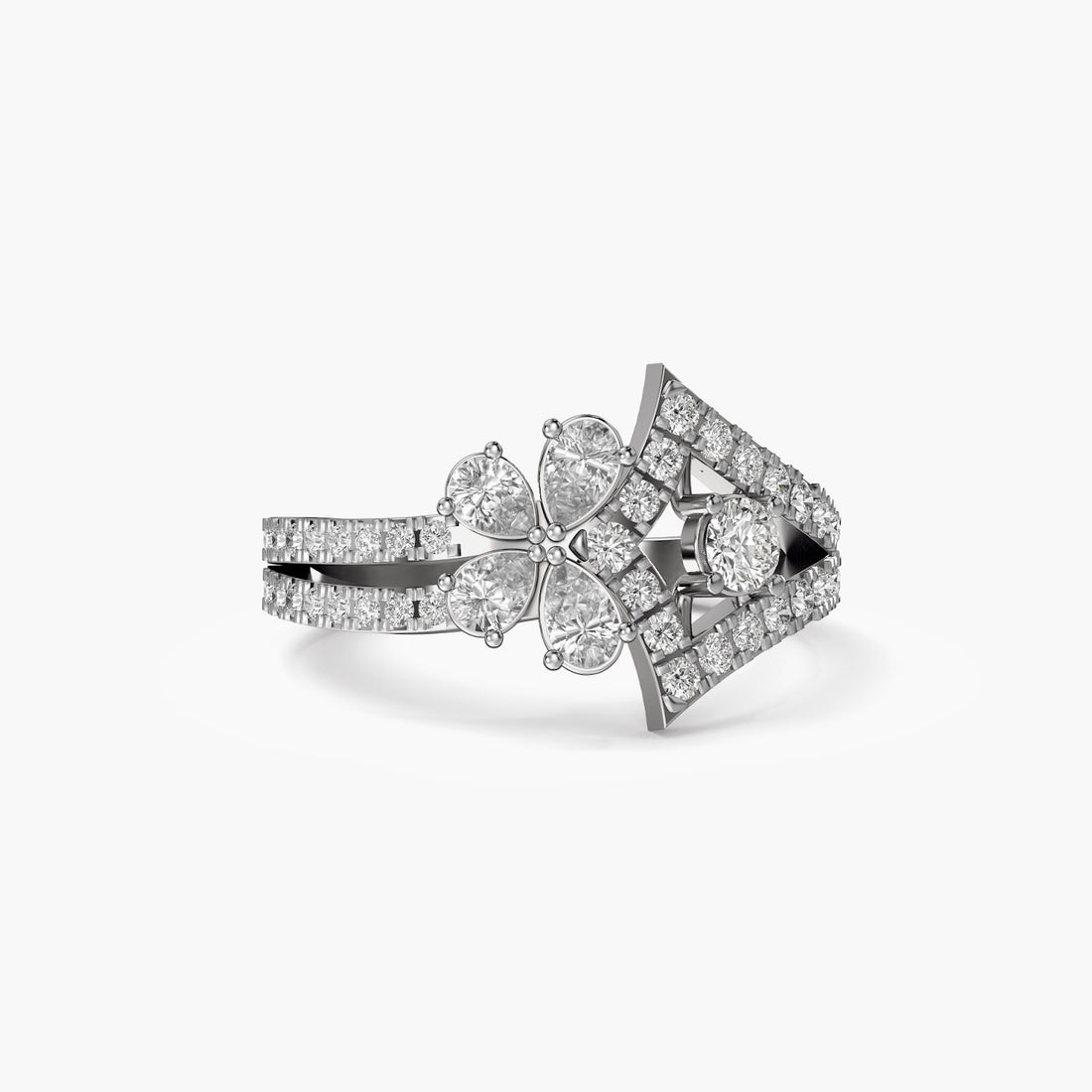 Floral Elegance Ring - Top View in White Gold - Diamond Ring by Moena