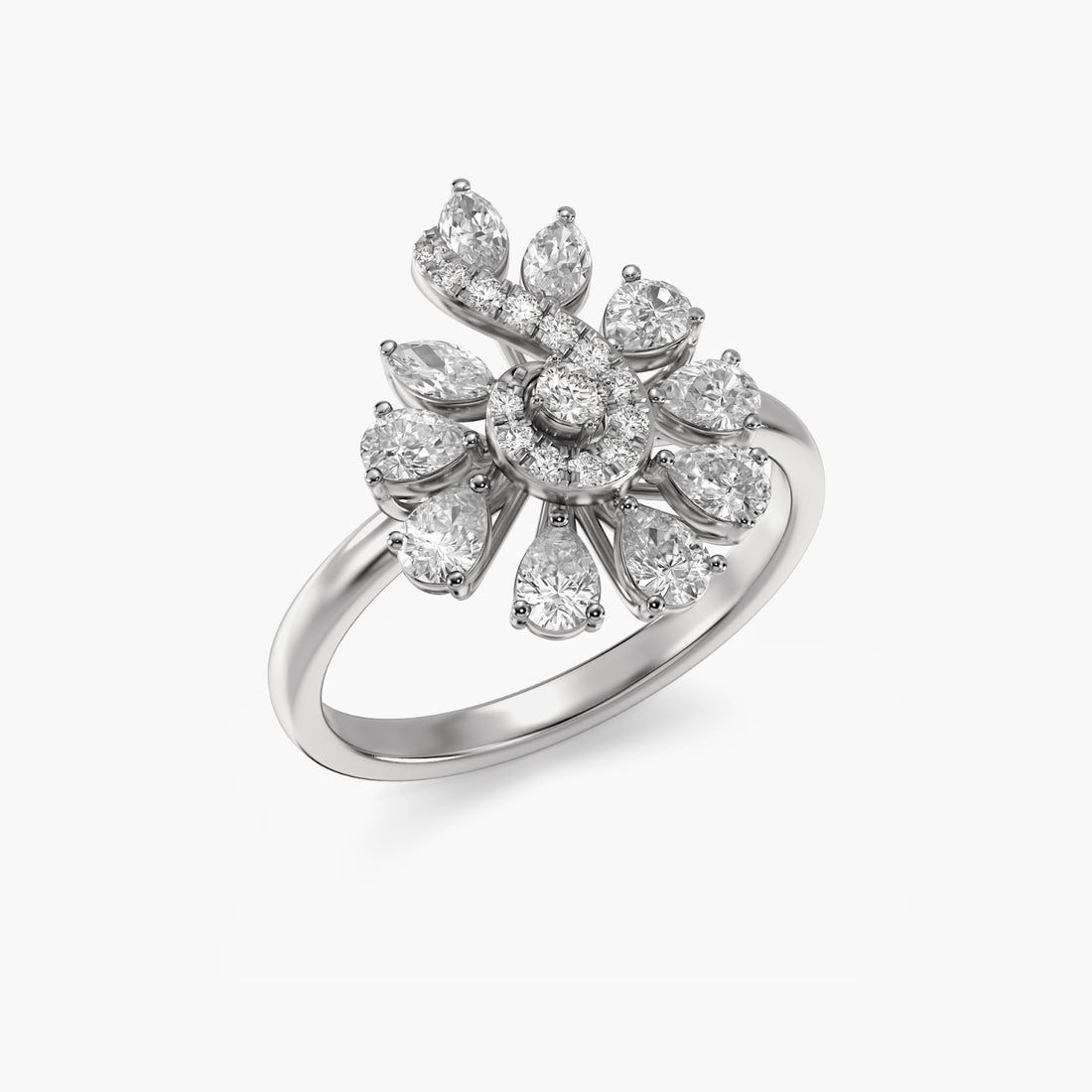 Radiant Swirl Ring - 3D View in White Gold - Radiant Diamond Ring by Moena