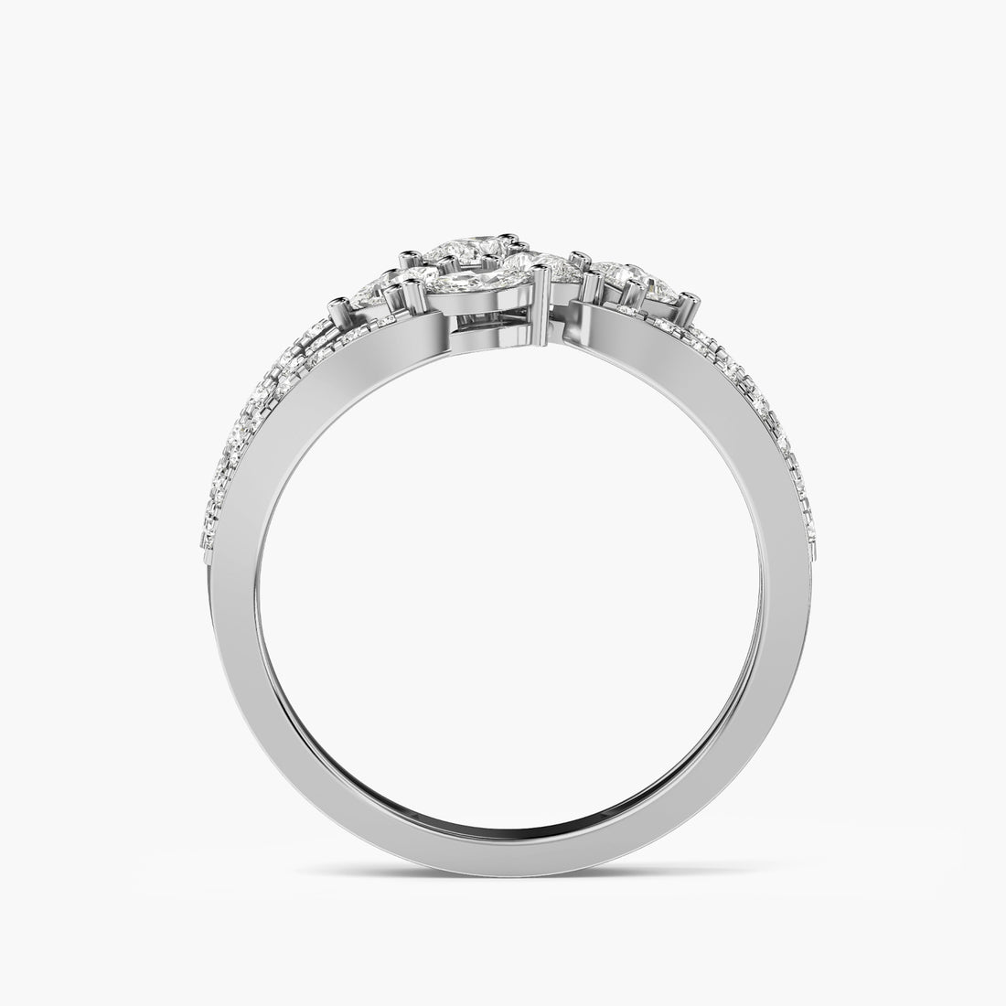 Graceful Crossover Diamond Ring - Front View in White Gold - Diamond Ring by Moena