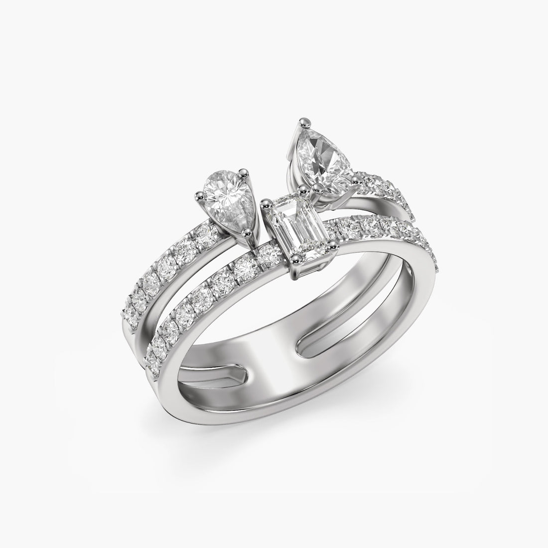 Trilight Harmony Ring - 3D View in White Gold - Diamond Ring by Moena
