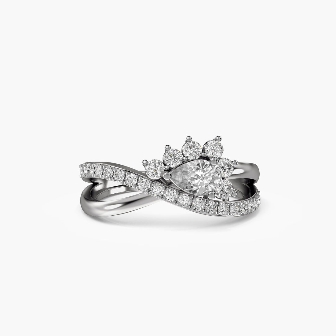 Celestial Crown Ring - Top View in White Gold - Diamond Ring by Moena