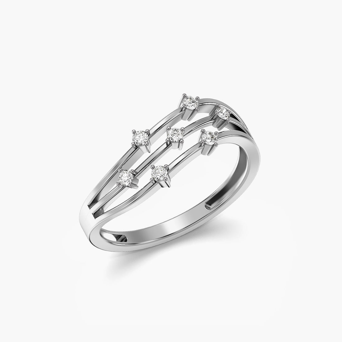 Tidal Rhythm - 3D View in White Gold - Diamond Ring by Moena
