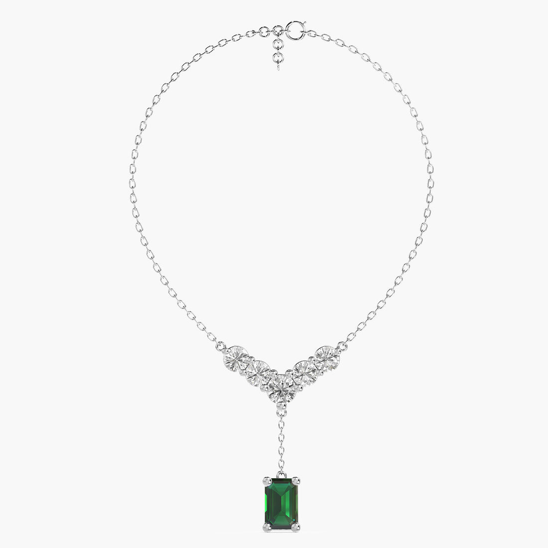 V-Shaped Diamond Drop Necklace(With Chain) - Front View in White Gold - Diamond Pendant by Moena