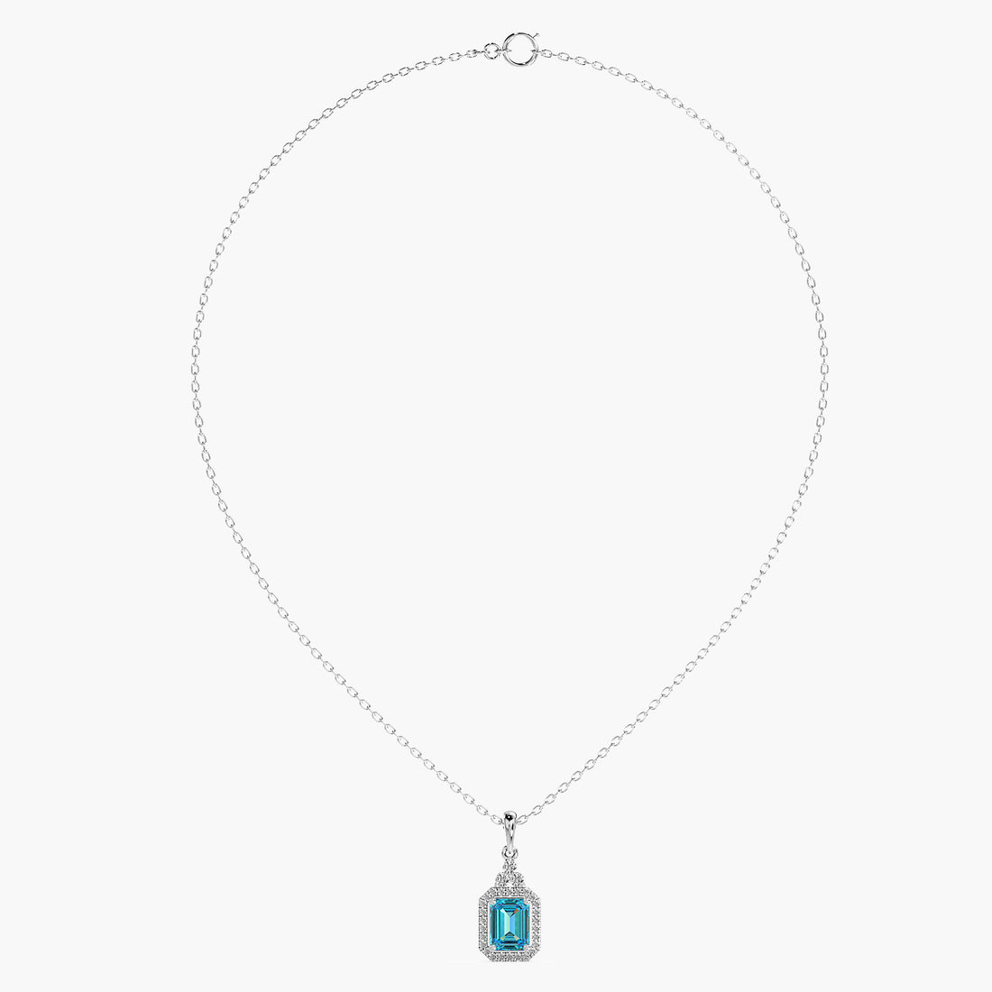 Blue Topaz and Lab-Grown Diamond Pendant - Front View in White Gold - Diamond Pendant by Moena