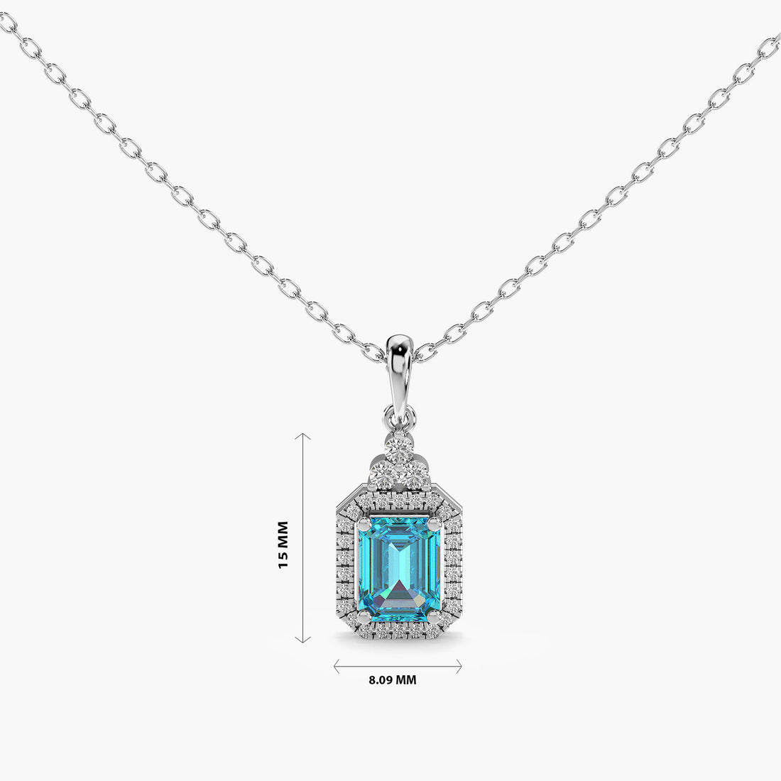Blue Topaz and Lab-Grown Diamond Pendant - Standard View in White Gold - Diamond Pendant by Moena