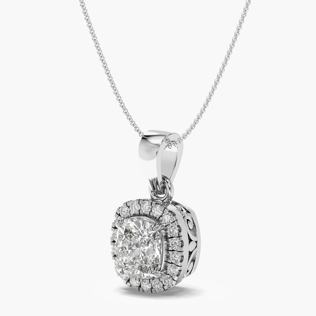 Cushion Halo Diamond Pendant - 3D View in White Gold - Cushion Diamond Pendant by Moena