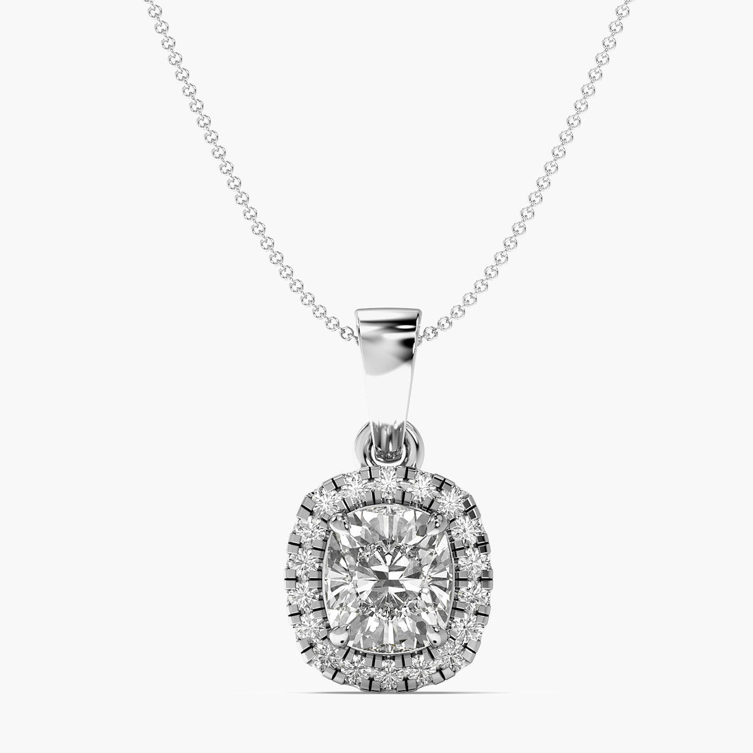 Cushion Halo Diamond Pendant - Front View in White Gold - Cushion Diamond Pendant by Moena