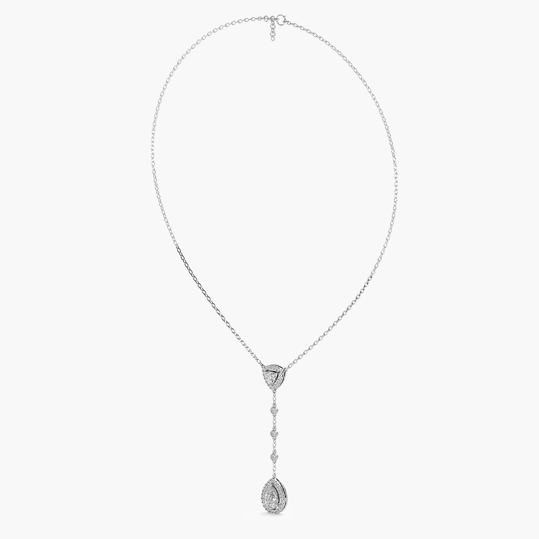 Pear Drop Lab-Grown Diamond Necklace(With Chain) - 3D View in White Gold - Pear Diamond Pendant by Moena