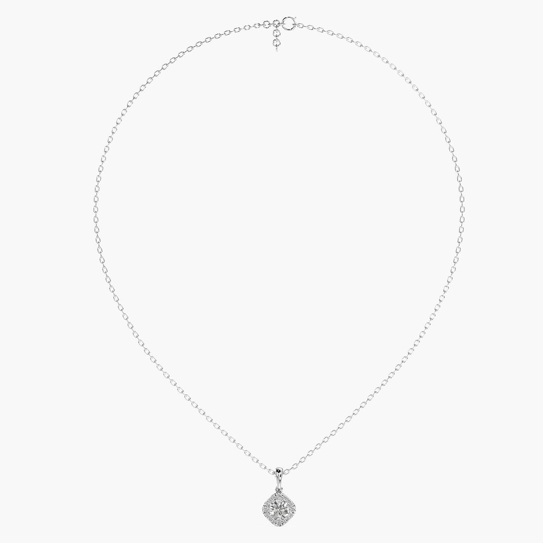 Cushion Halo Lab-Grown Diamond Necklace(With Chain) - Front View in White Gold - Cushion Diamond Pendant by Moena