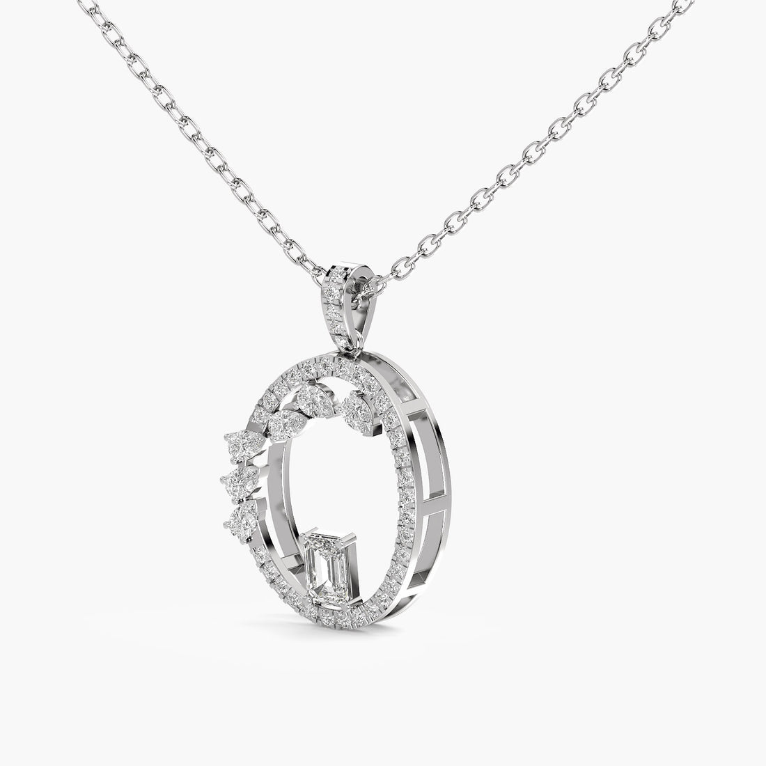 Abstract Halo Lab-Grown Diamond Necklace(With Chain) - 3D View in White Gold - Diamond Pendant by Moena