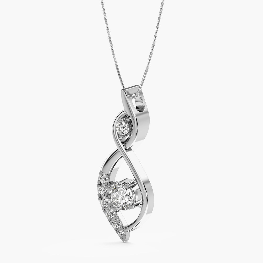 Luminous Flow Pendant - 3D View in White Gold - Diamond Pendant by Moena