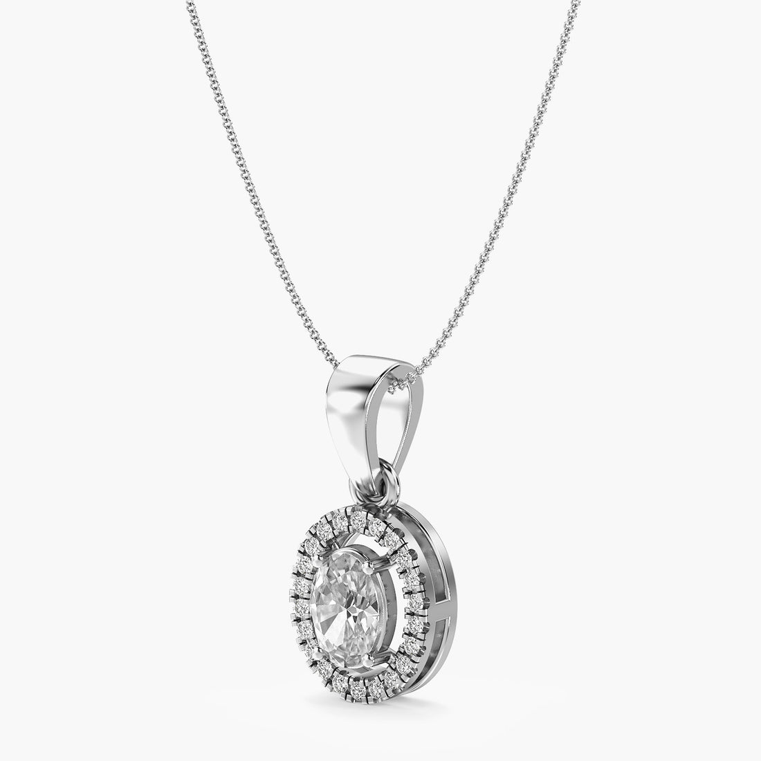 Oval Halo Diamond Pendant - 3D View in White Gold - Oval Diamond Pendant by Moena