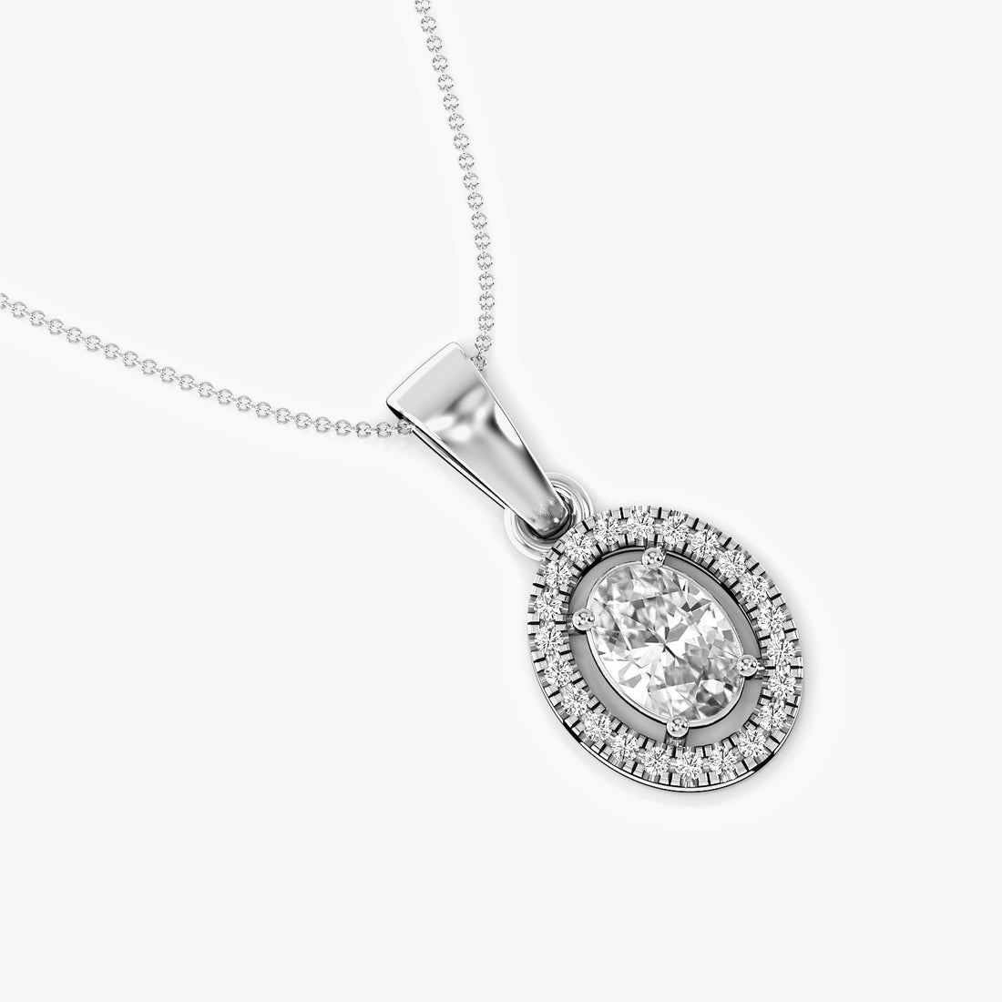 Oval Halo Diamond Pendant - Top View in White Gold - Oval Diamond Pendant by Moena