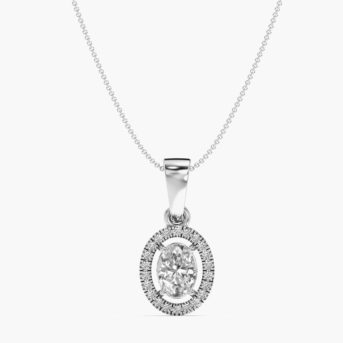 Oval Halo Diamond Pendant - Front View in White Gold - Oval Diamond Pendant by Moena
