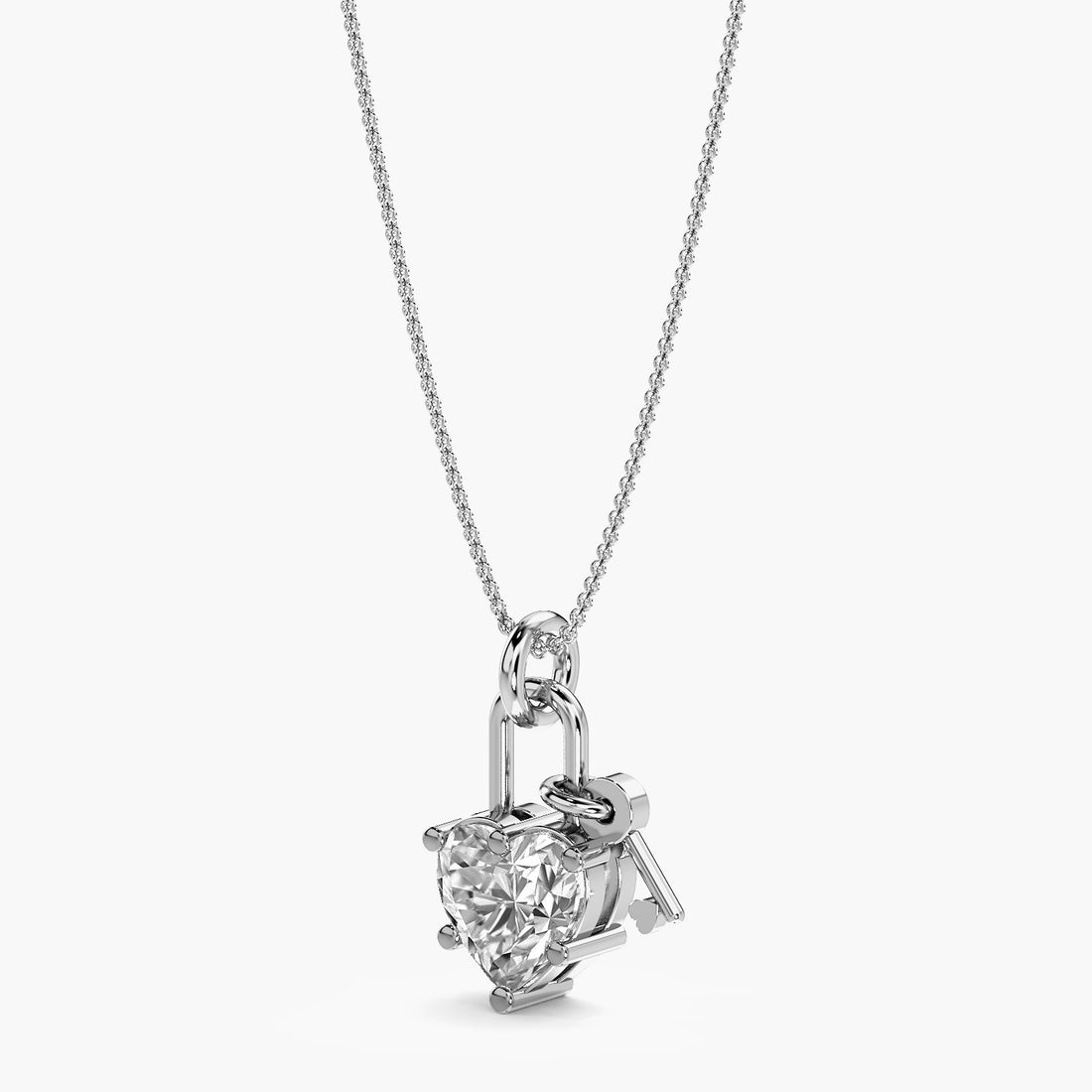 Love Lock Pendant - 3D View in White Gold - Diamond Pendant by Moena