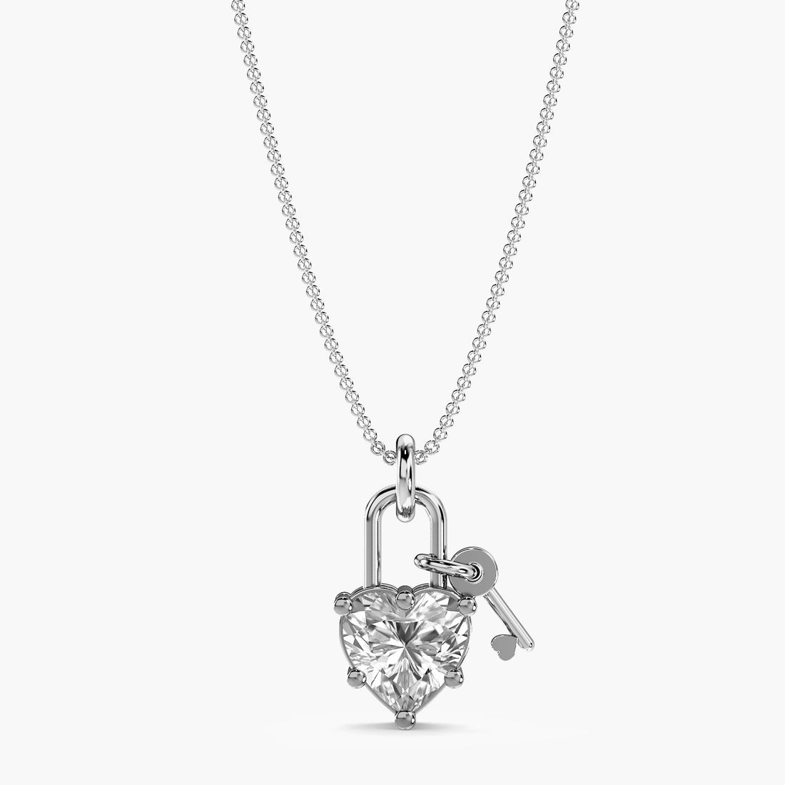 Love Lock Pendant - Front View in White Gold - Diamond Pendant by Moena