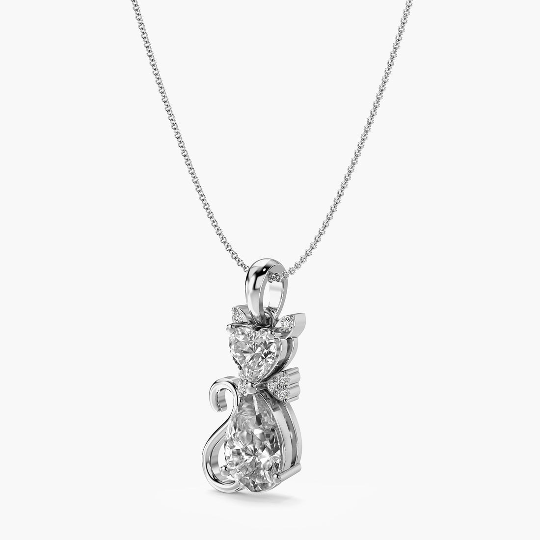 Cat-Inspired Diamond Pendant - 3D View in White Gold - Diamond Pendant by Moena