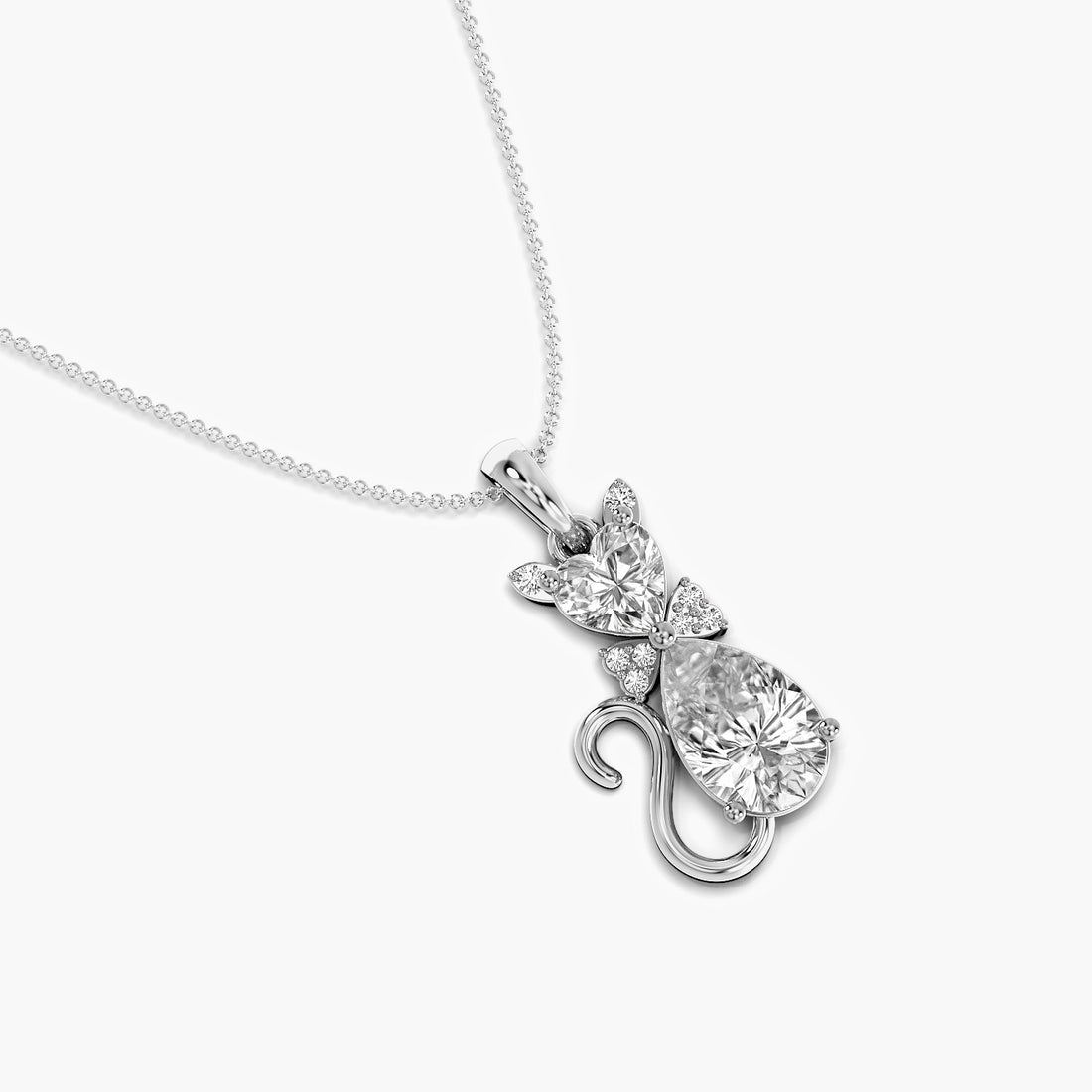 Cat-Inspired Diamond Pendant - Top View in White Gold - Diamond Pendant by Moena