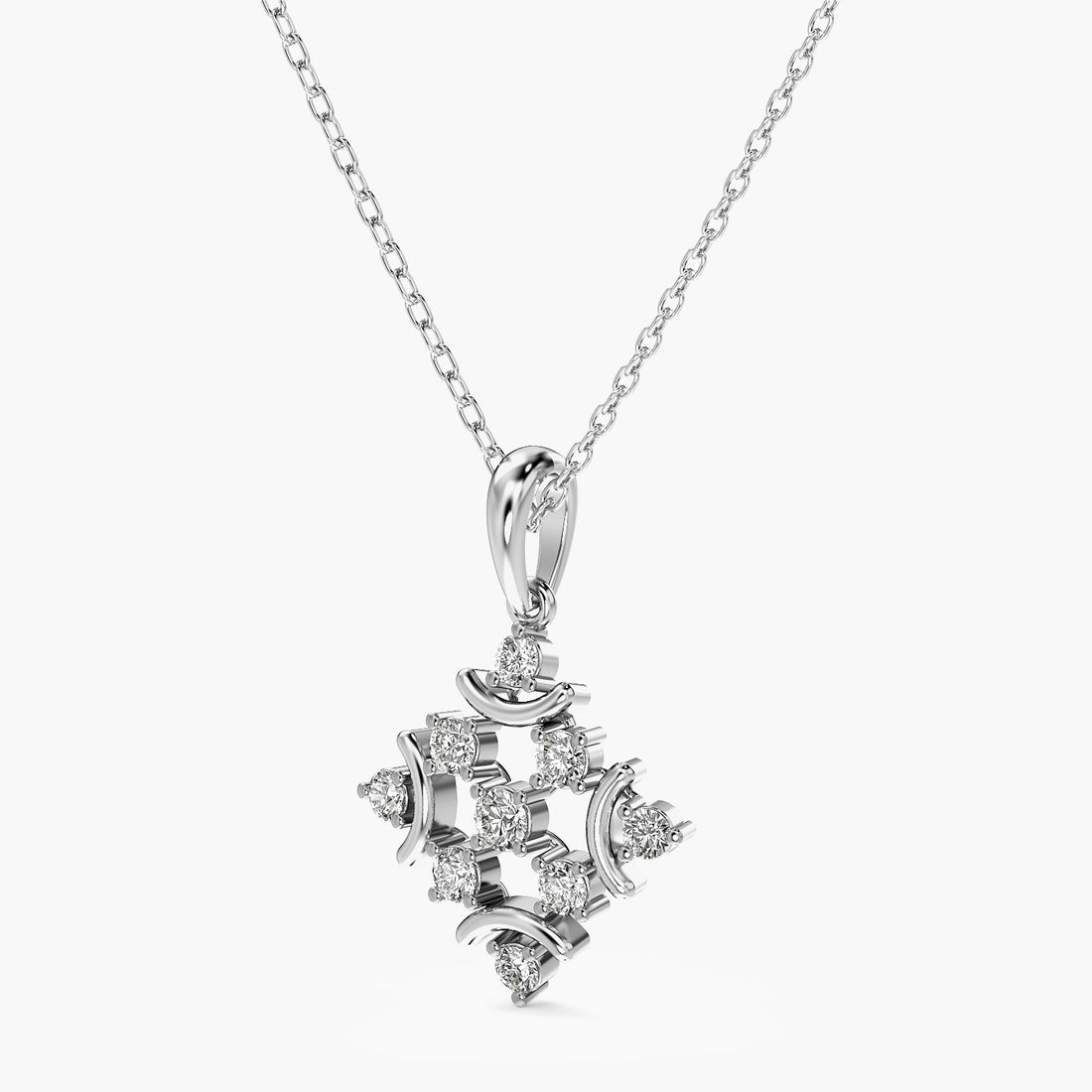 Stellar Bloom Pendant(With Chain) - 3D View in White Gold - Diamond Pendant by Moena