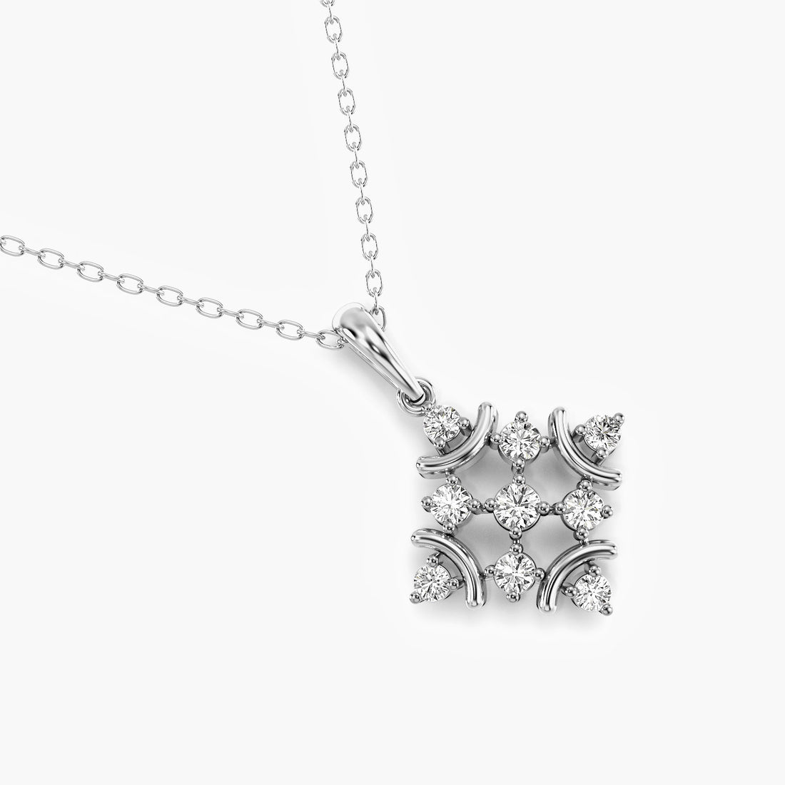 Stellar Bloom Pendant(With Chain) - Top View in White Gold - Diamond Pendant by Moena