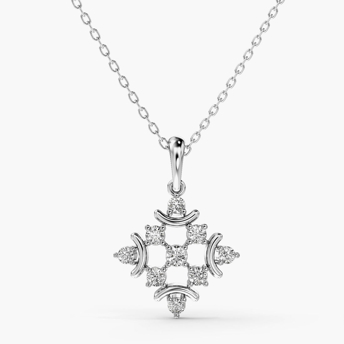 Stellar Bloom Pendant(With Chain) - Front View in White Gold - Diamond Pendant by Moena