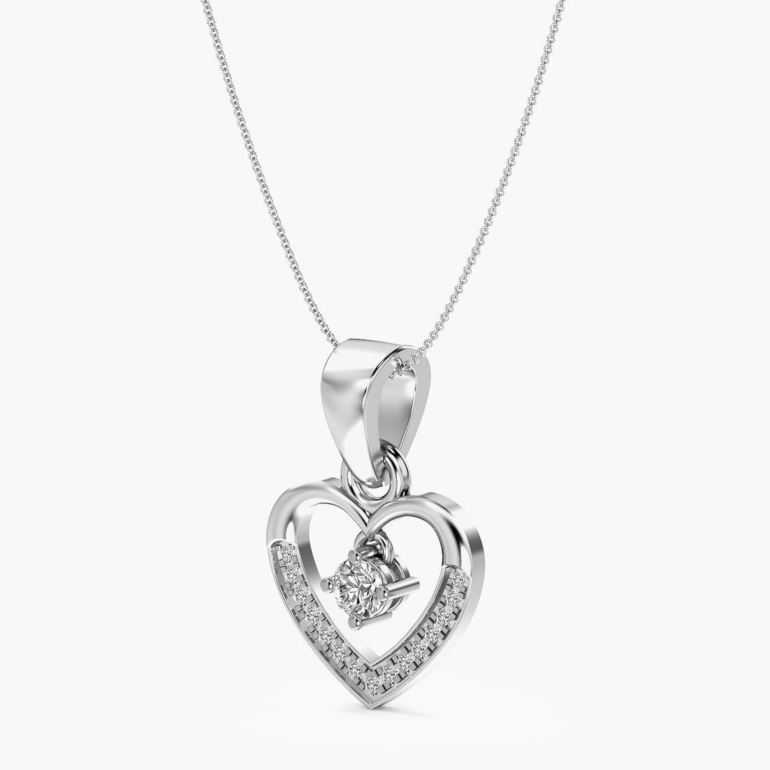 Whispering Heart Pendant - 3D View in White Gold - Heart Diamond Pendant by Moena