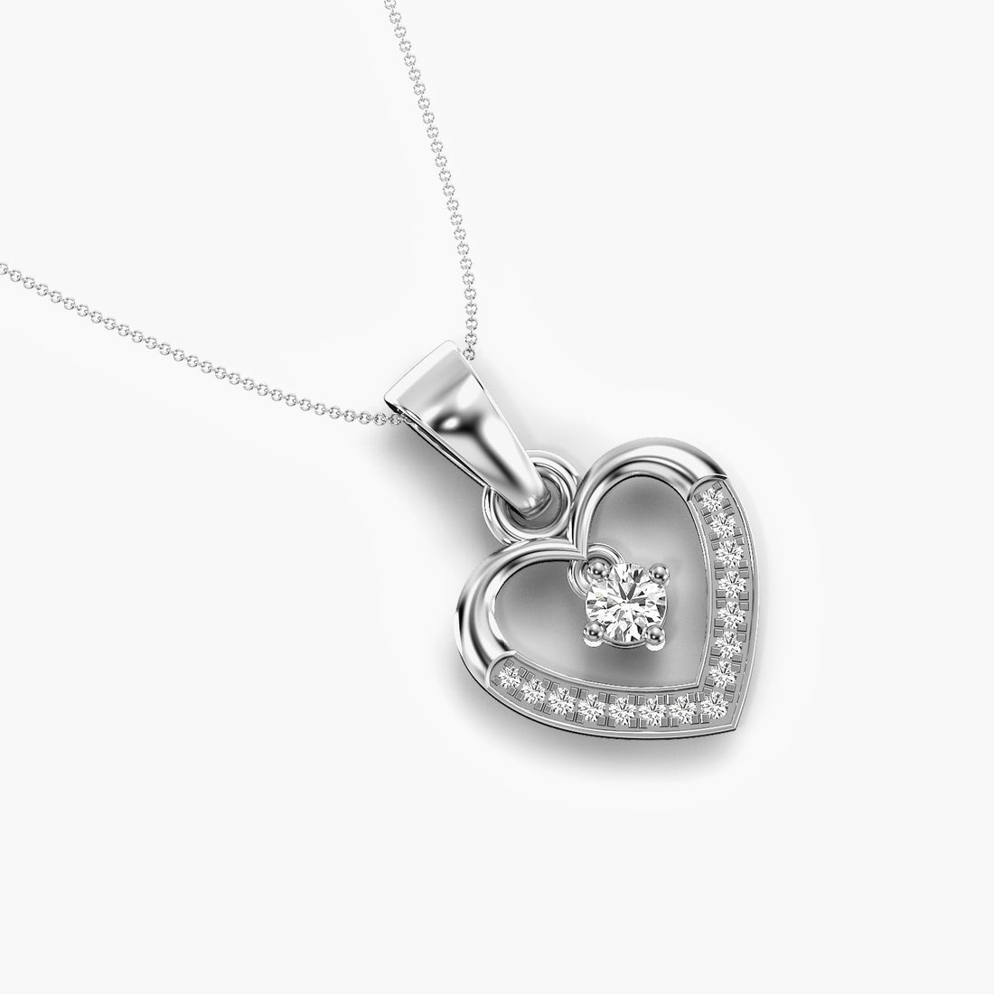 Whispering Heart Pendant - Top View in White Gold - Heart Diamond Pendant by Moena