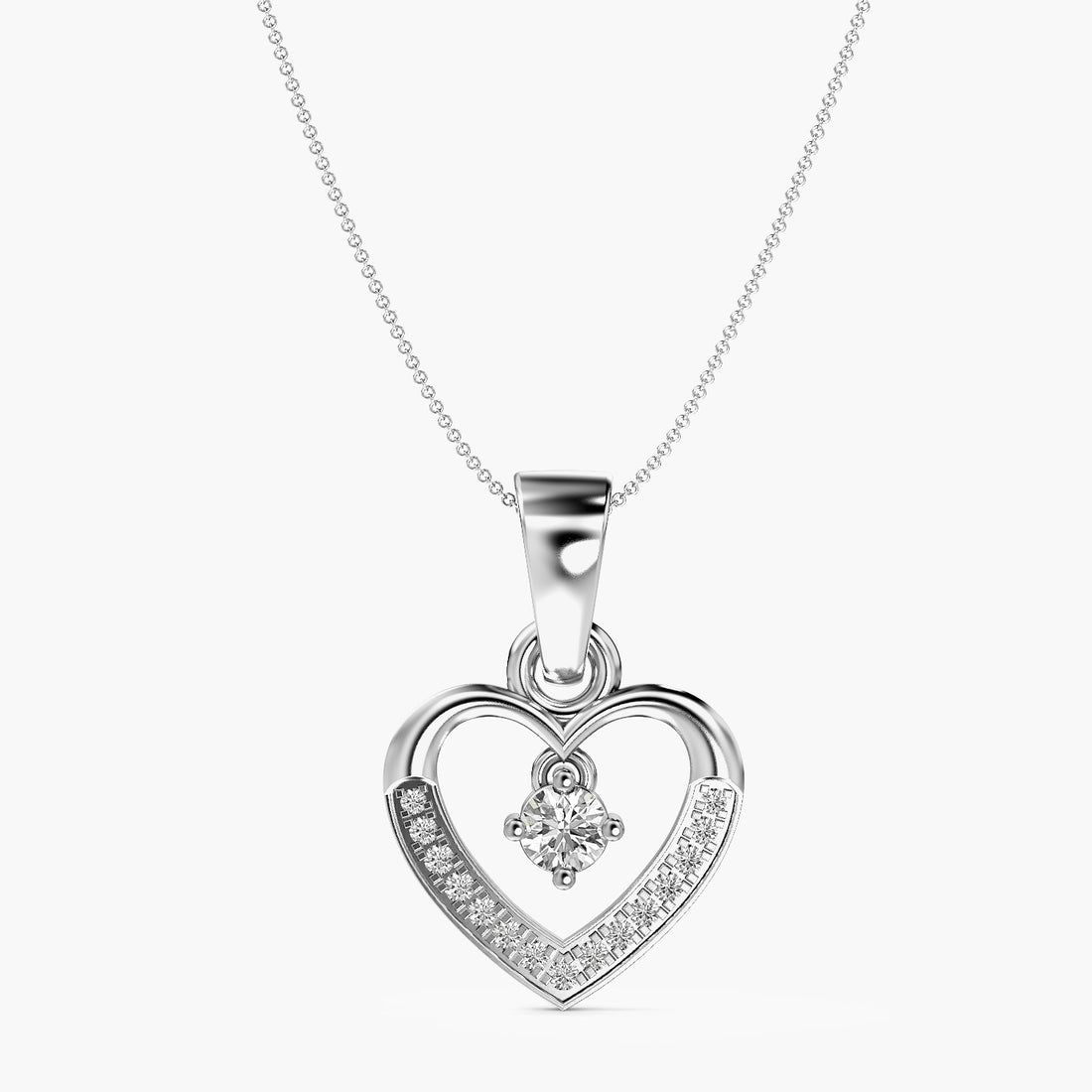 Whispering Heart Pendant - Front View in White Gold - Heart Diamond Pendant by Moena