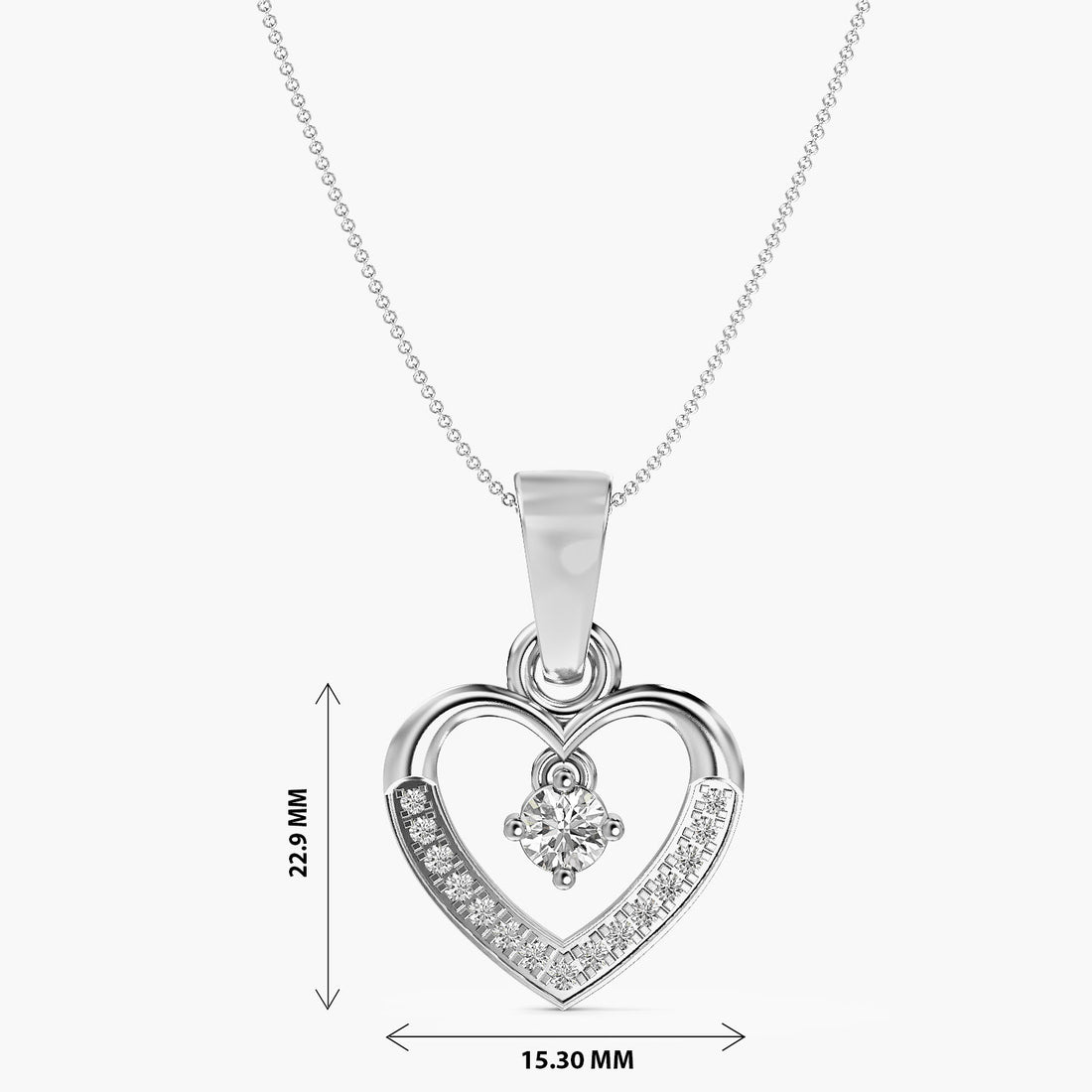 Whispering Heart Pendant - Front View in White Gold - Heart Diamond Pendant by Moena