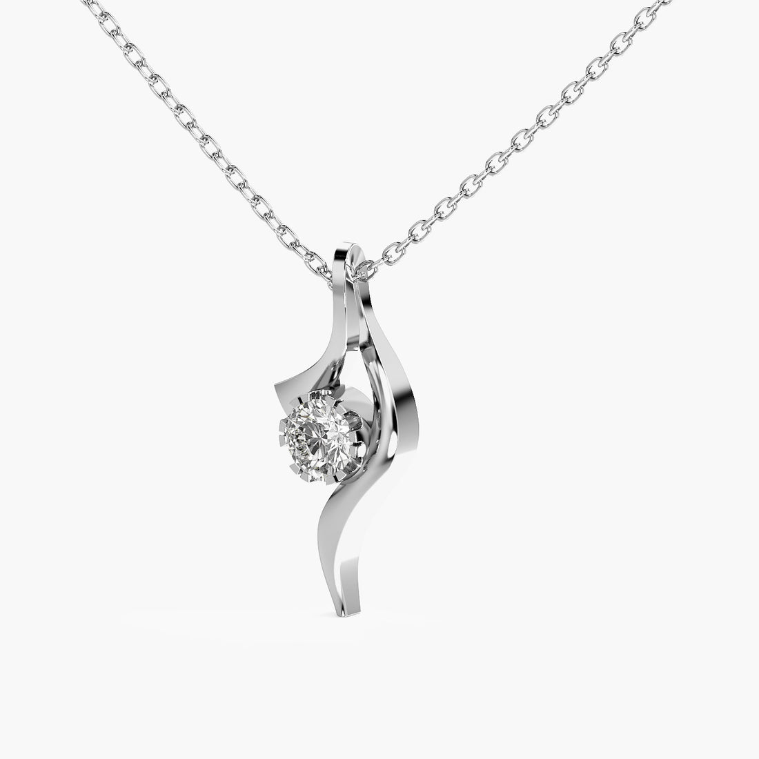 Twirl Lab-Grown Diamond Necklace(With Chain) - 3D View in White Gold - Diamond Pendant by Moena