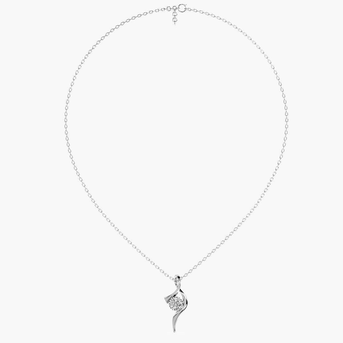 Twirl Lab-Grown Diamond Necklace(With Chain) - Front View in White Gold - Diamond Pendant by Moena