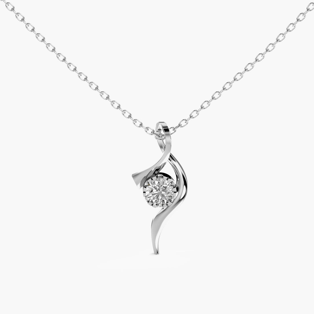 Twirl Lab-Grown Diamond Necklace(With Chain) - Standard View in White Gold - Diamond Pendant by Moena