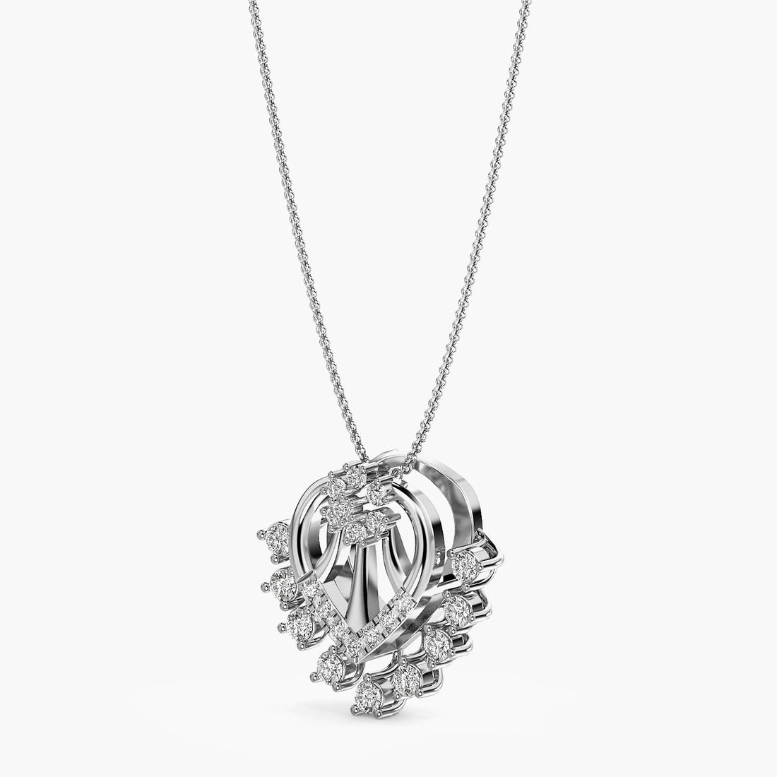 Radiant Cascade Lab-Grown Diamond Pendant - 3D View in White Gold - Radiant Diamond Pendant by Moena