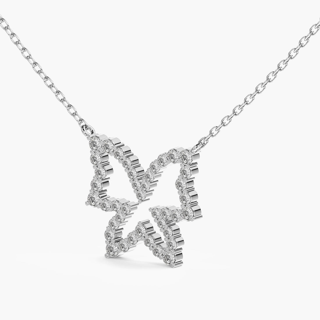 Butterfly Lab-Grown Diamond Necklace(With Chain) - 3D View in White Gold - Diamond Pendant by Moena