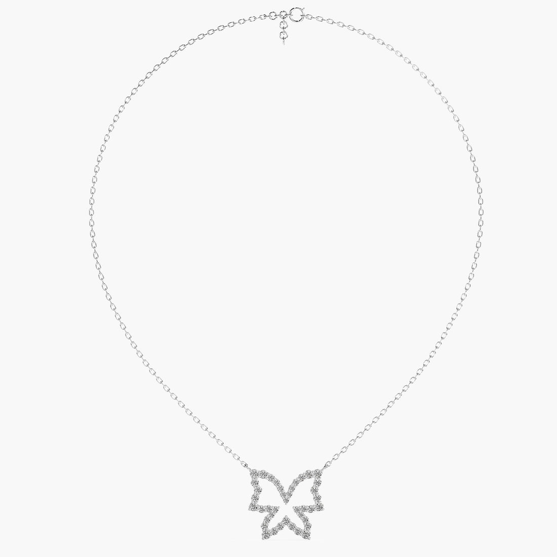 Butterfly Lab-Grown Diamond Necklace(With Chain) - Front View in White Gold - Diamond Pendant by Moena